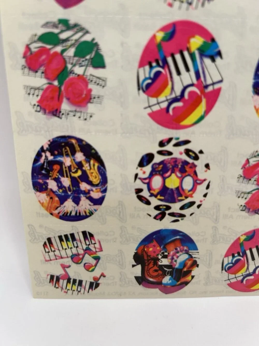 Lisa Frank #S110 Piano Music Roses FULL SHEET Stickers Dancing Penguins VINTAGE